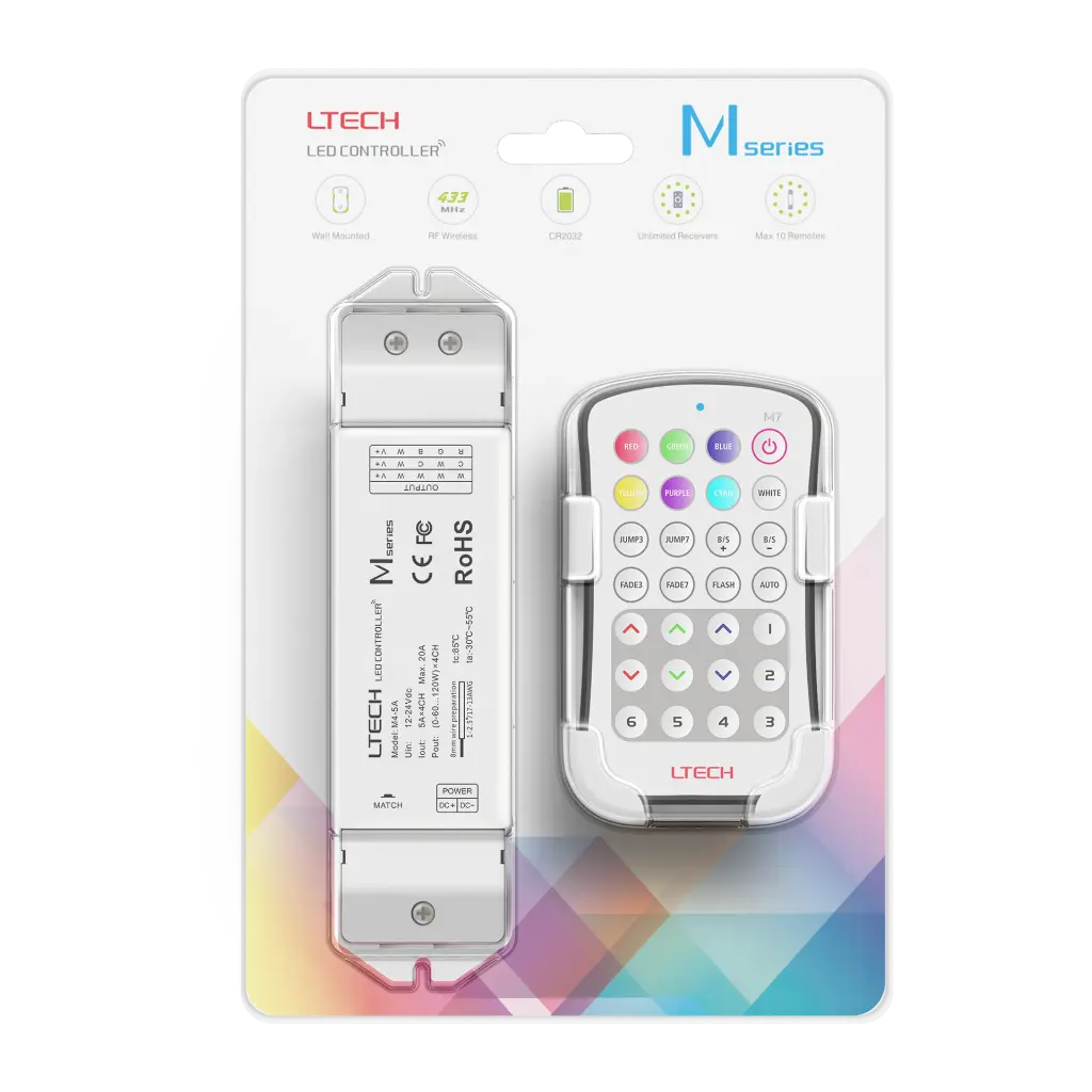 LTECH Mini RF remote + receiver CV 4x5A RGB - M7+M4-5A - 5A&M7