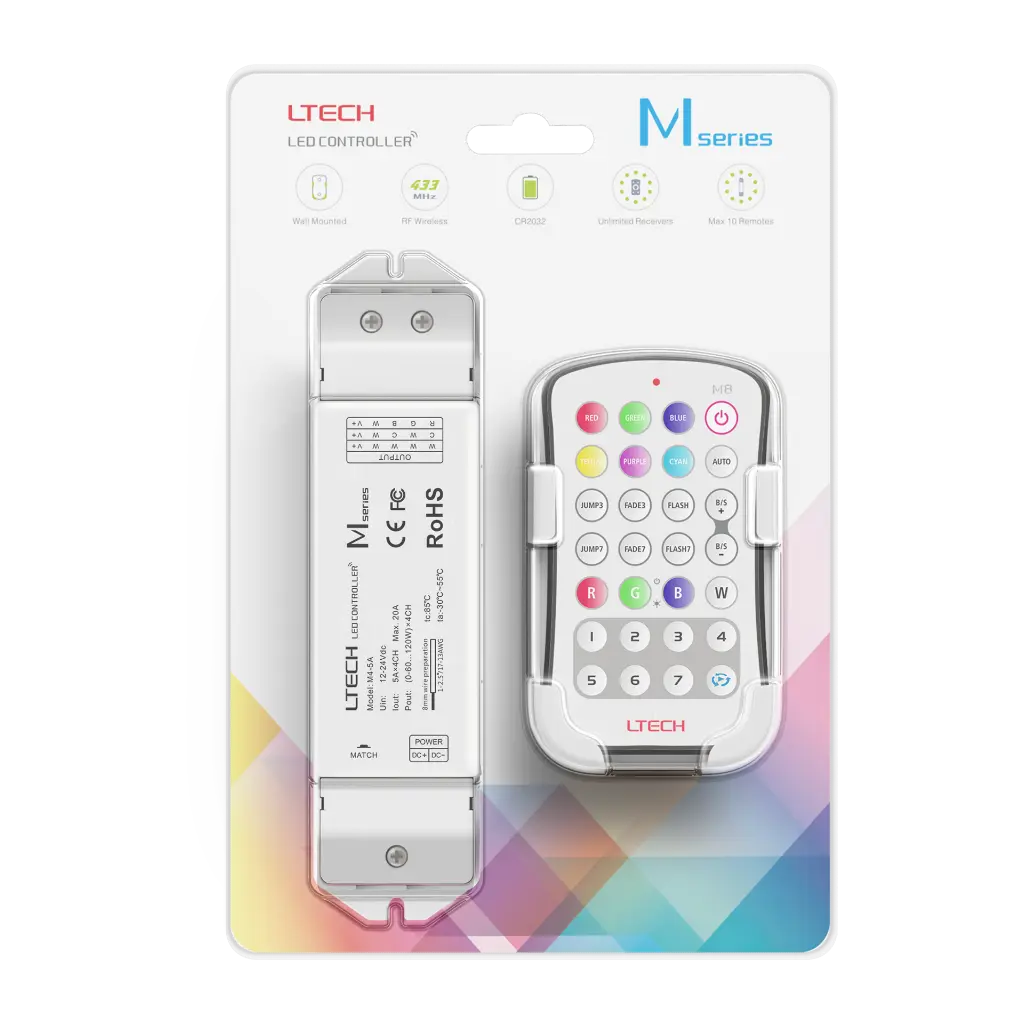 LTECH Mini RF remote + receiver CV 4x5A RGBW - M8+M4-5A - 5A&M8