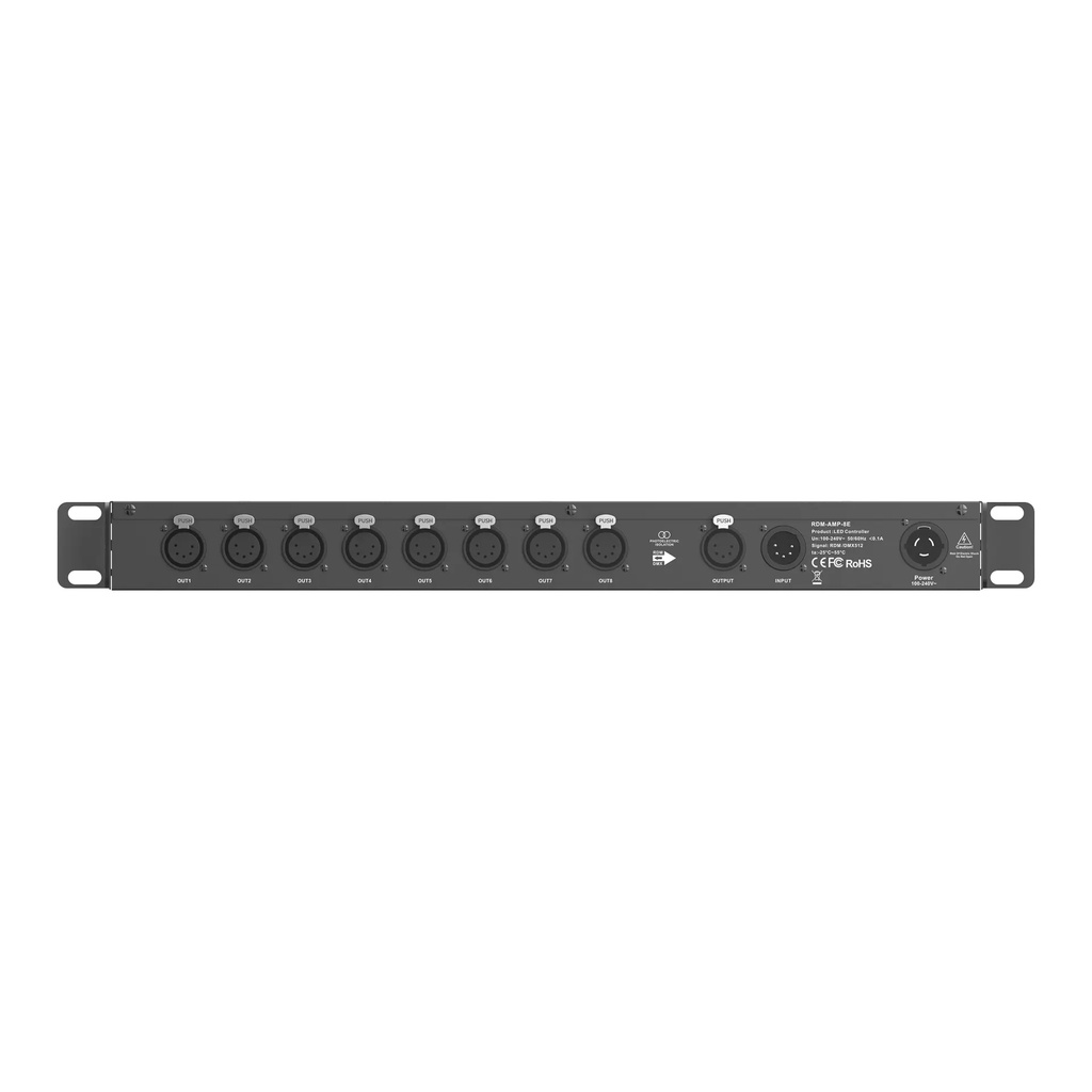 LTECH DMX/RDM 8CH Signal Amplifier 5-pin XLR - RDM-AMP-8E - 正视图