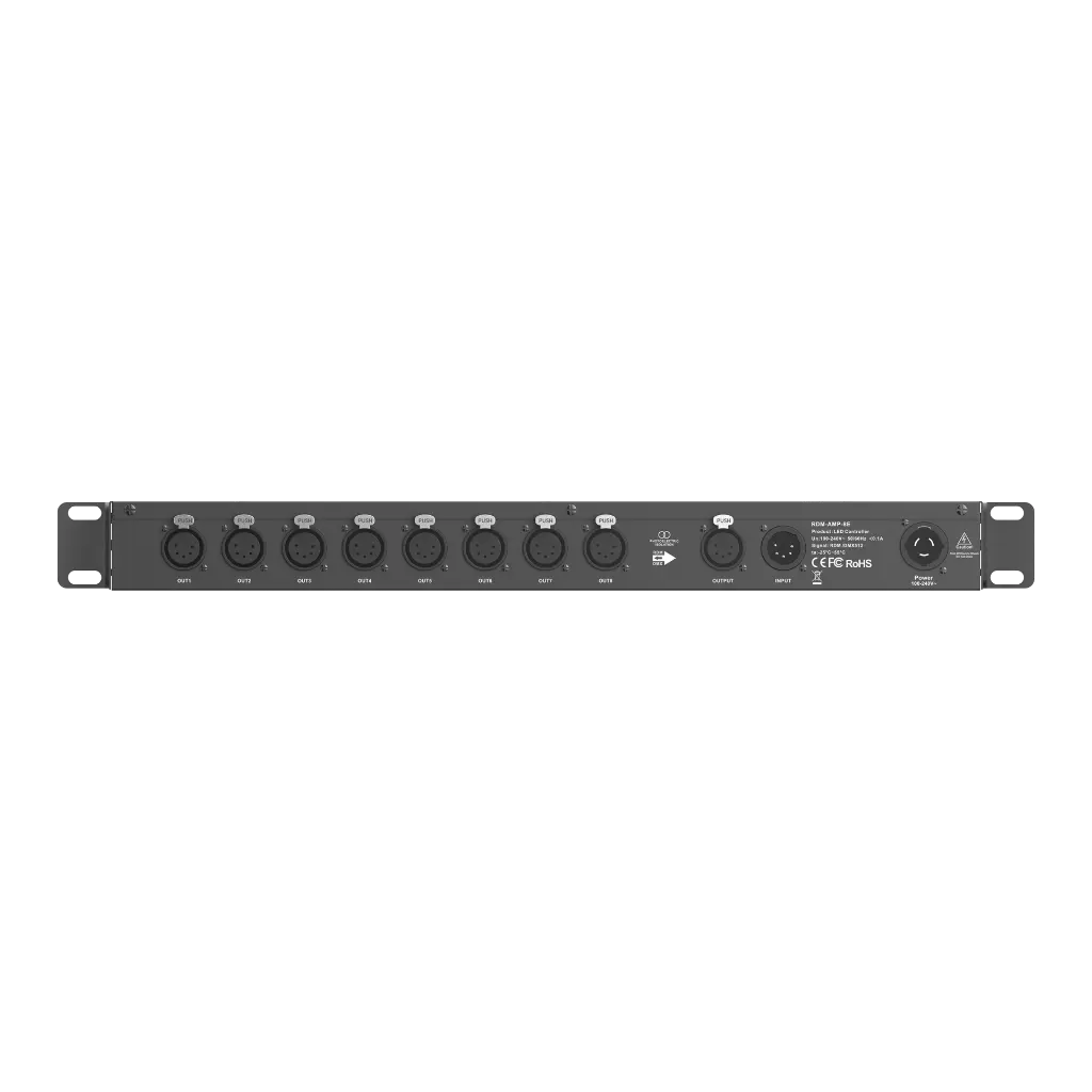 LTECH DMX/RDM 8CH Signal Amplifier 5-pin XLR - RDM-AMP-8E - 正视图