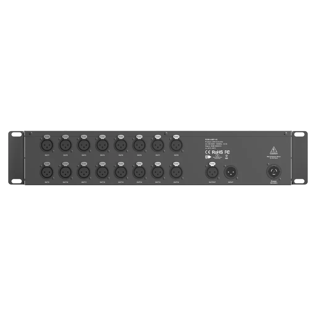 LTECH DMX/RDM 16CH Signal Amplifier 3-pin XLR - RDM-AMP-16 - 正视图