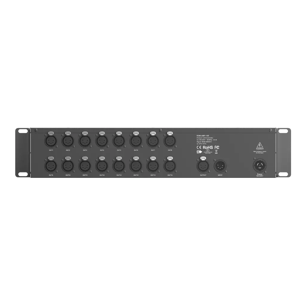 LTECH DMX/RDM 16CH Signal Amplifier 5-pin XLR - RDM-AMP-16E - 正视图