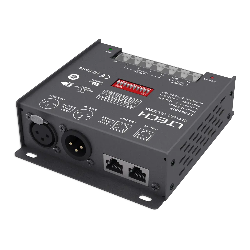 LTECH DMX/RDM LED driver CV 3x8A DIP Switch - LT-903-DIP - DIP立体图