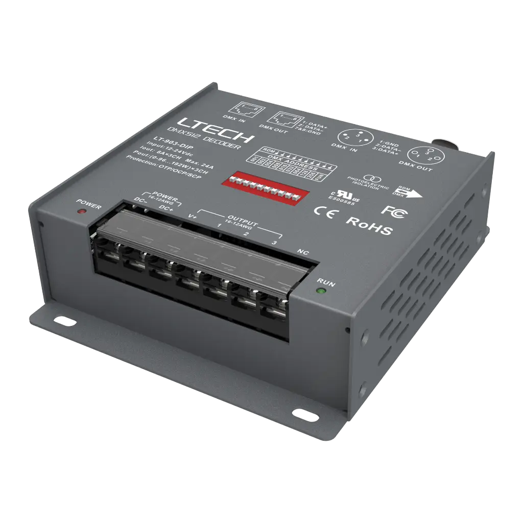 LTECH DMX/RDM LED driver CV 3x8A DIP Switch - LT-903-DIP - product photo