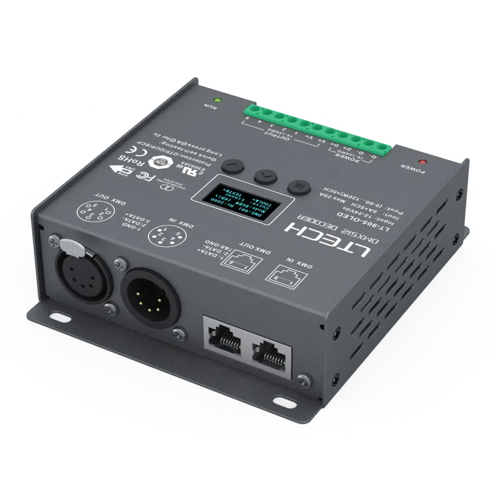 LTECH DMX/RDM LED driver CV 5x5A OLED - LT-905-OLED - 立体图