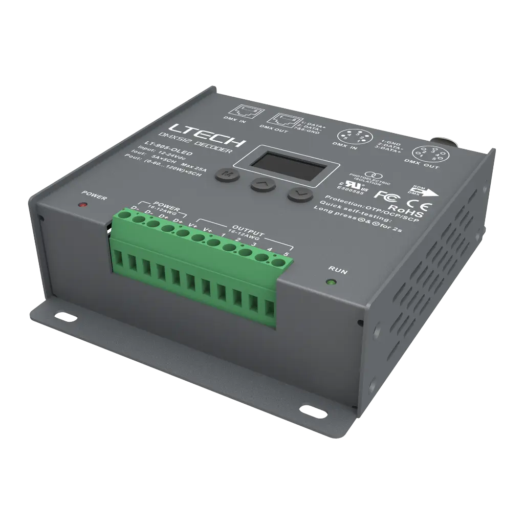 LTECH DMX/RDM LED driver CV 5x5A OLED - LT-905-OLED - product photo
