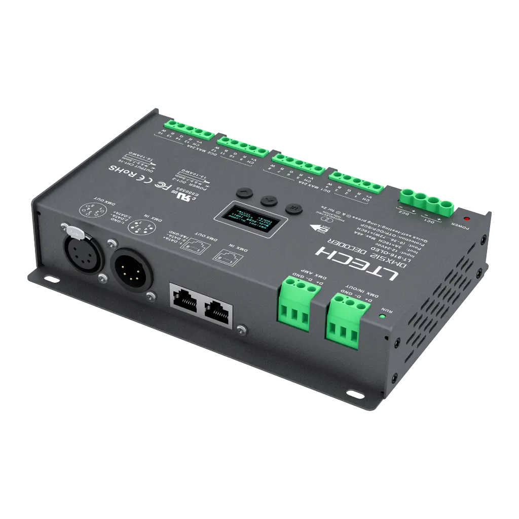 LTECH DMX/RDM LED driver CV 16x3A OLED - LT-916-OLED - OLED立体图