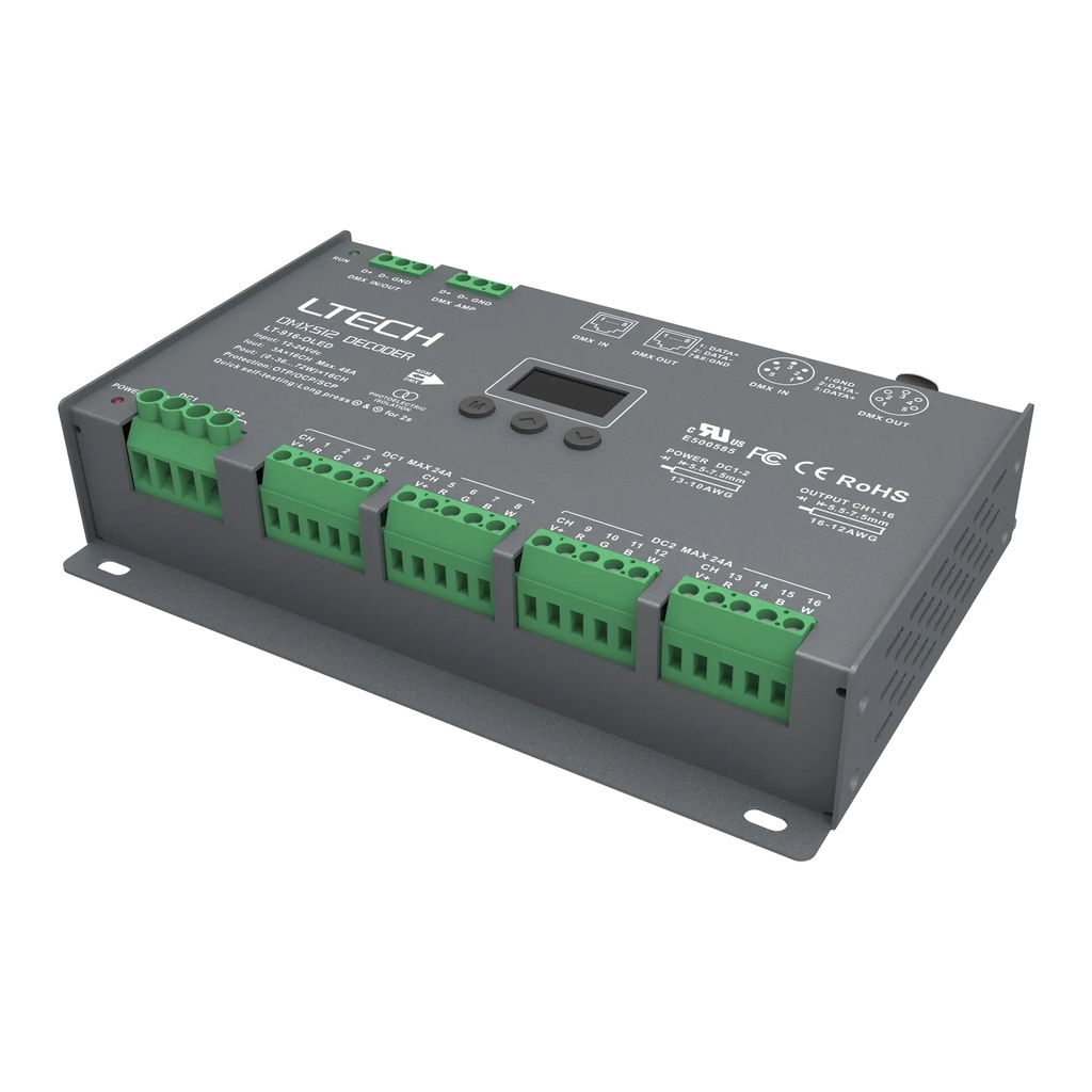 LTECH DMX/RDM LED driver CV 16x3A OLED - LT-916-OLED - product photo
