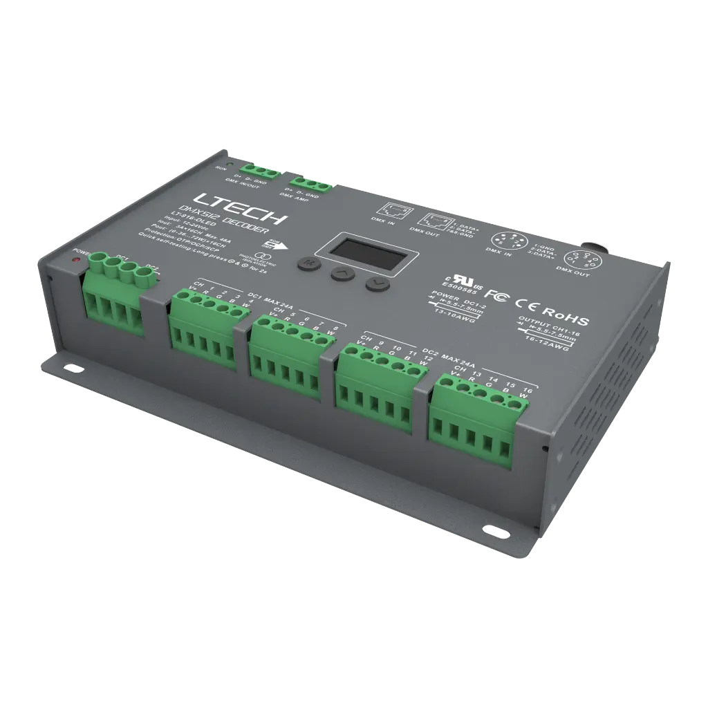 LTECH DMX/RDM LED driver CV 16x3A OLED - LT-916-OLED - product photo