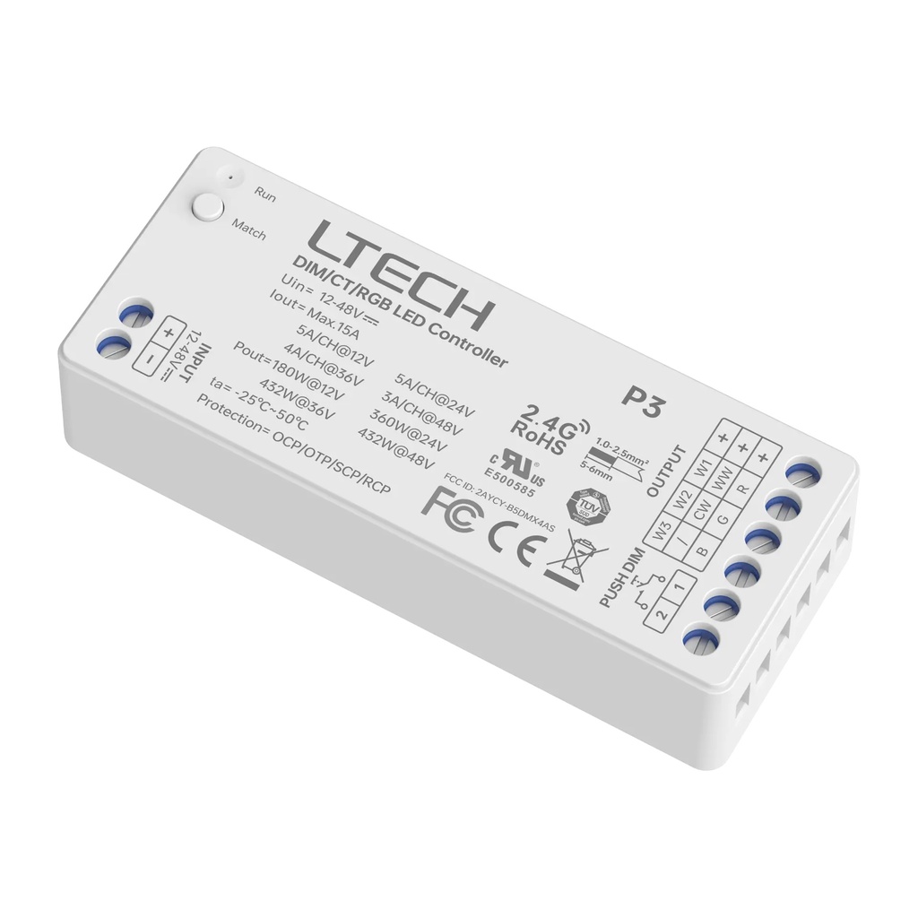 LTECH Mini RF remote + receiver CV 15A RGB - M4A+P3 - product photo