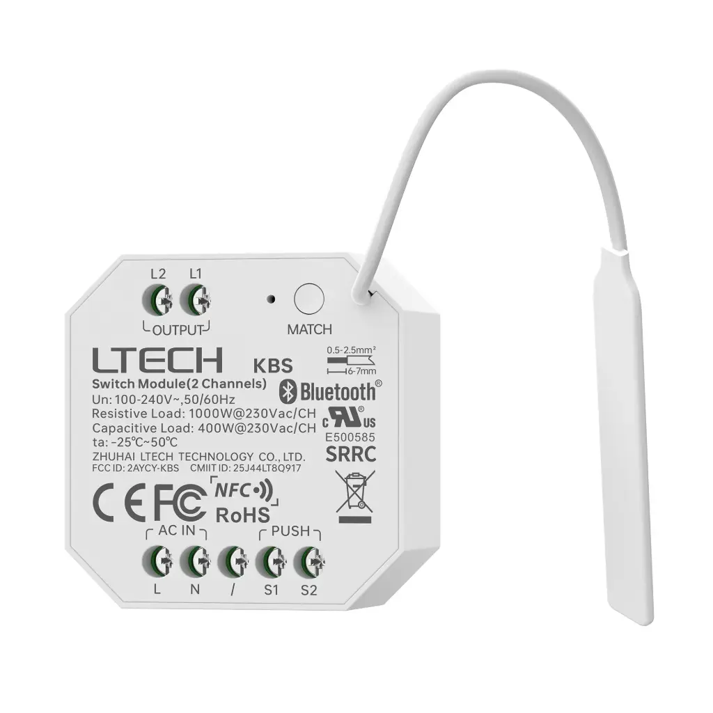 LTECH Xiaolei 2ch (push-) switch to BLE 5.0 - KBS