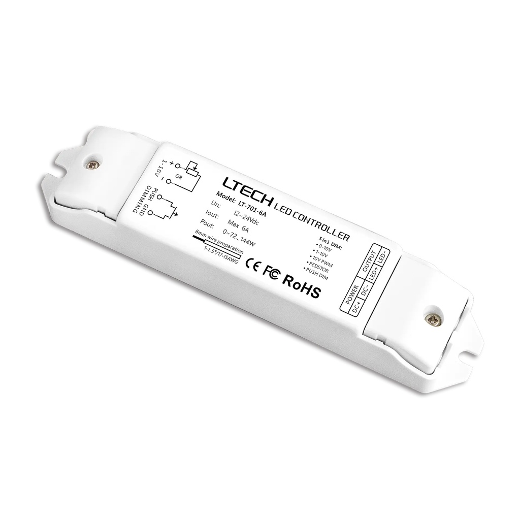 LTECH 0-10V/Push LED driver CV 1x6A - LT-701-6A