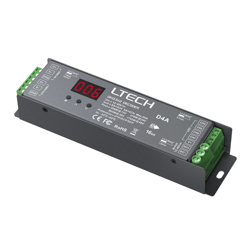 LTECH DMX LED driver CV 3x8A / 4x6A screw terminal - D4A