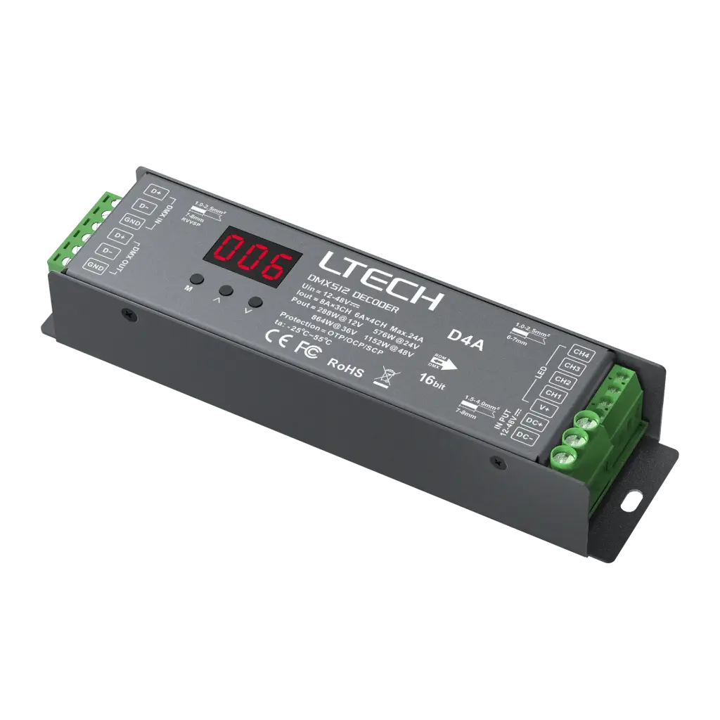 [2285401] LTECH DMX LED driver CV 3x8A / 4x6A screw terminal - D4A