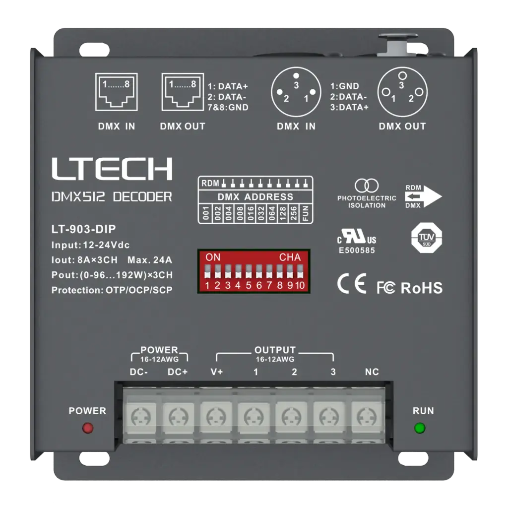 [2279121] LTECH DMX/RDM LED driver CV 3x8A DIP Switch - LT-903-DIP