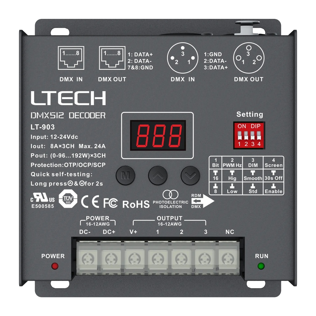 LTECH DMX/RDM LED driver CV 3x8A - LT-903