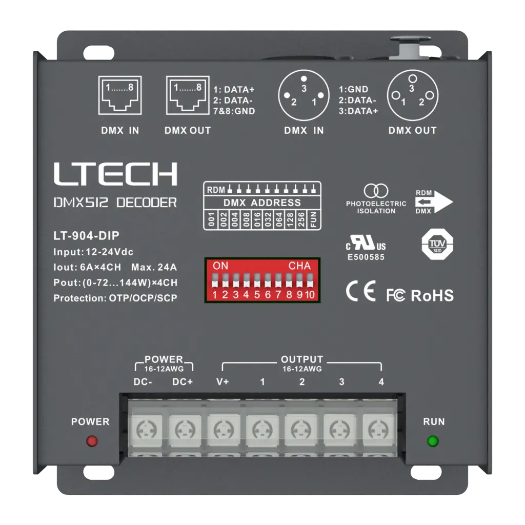 [2279131] LTECH DMX/RDM LED driver CV 4x6A DIP Switch - LT-904-DIP