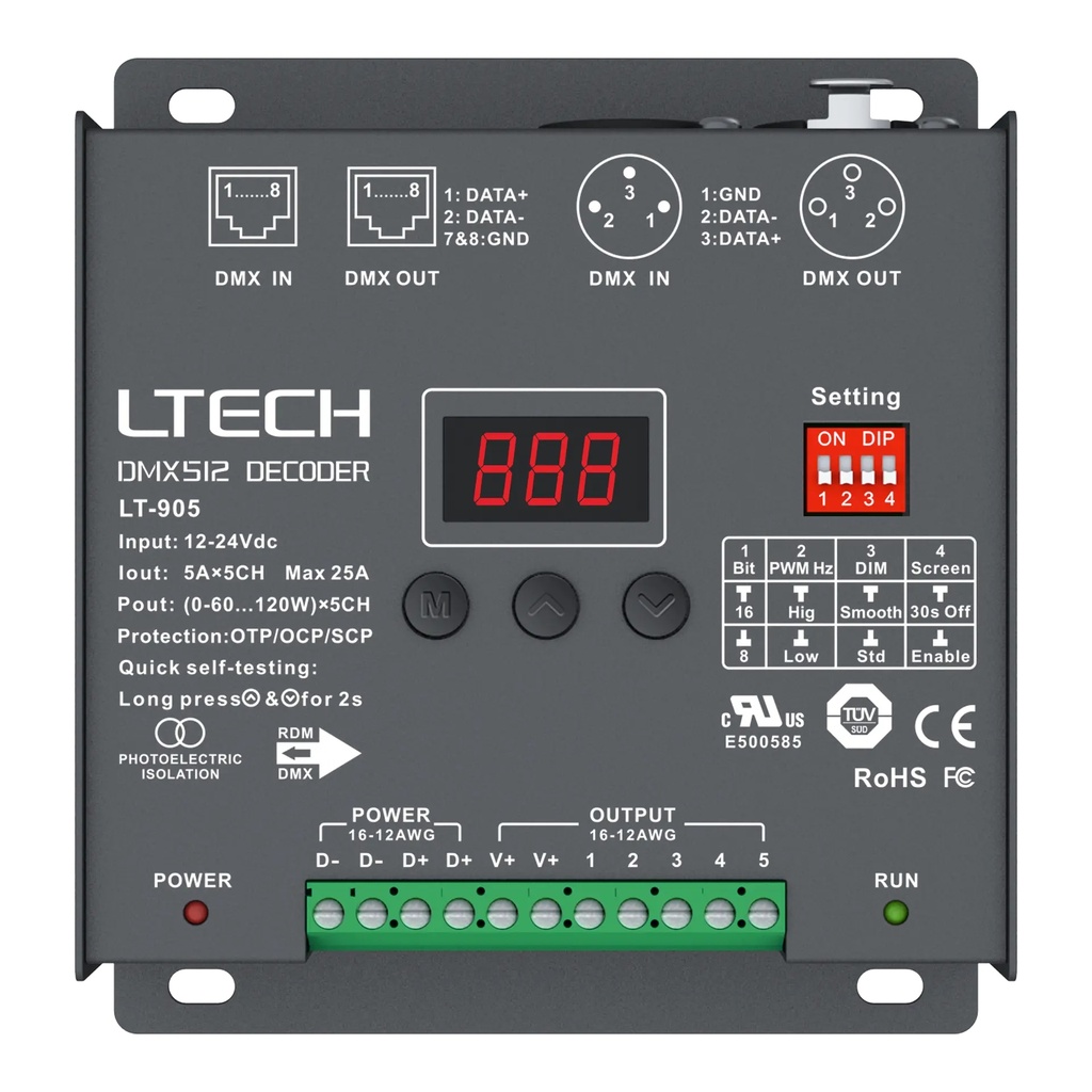 LTECH DMX/RDM LED driver CV 5x5A - LT-905