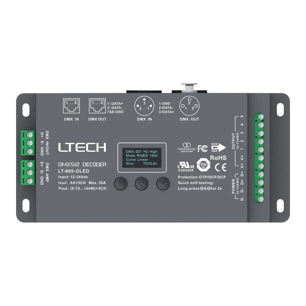 LTECH DMX/RDM LED driver CV 5x6A OLED - LT-995-OLED