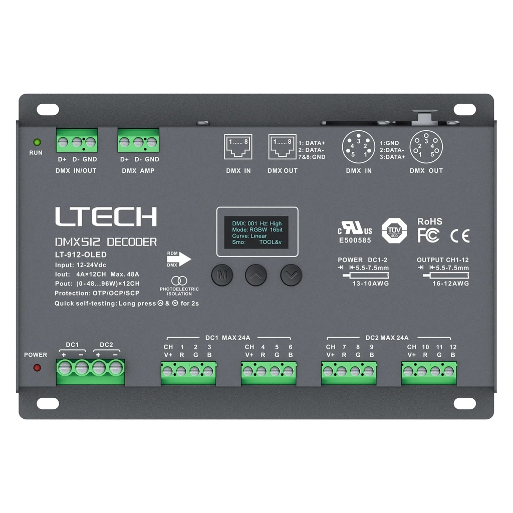 LTECH DMX/RDM LED driver CV 12x4A OLED - LT-912-OLED