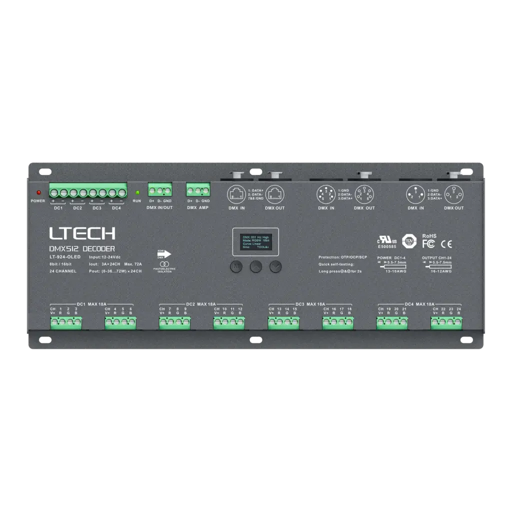 [2279200] LTECH DMX/RDM LED driver CV 24x3A OLED - LT-924-OLED