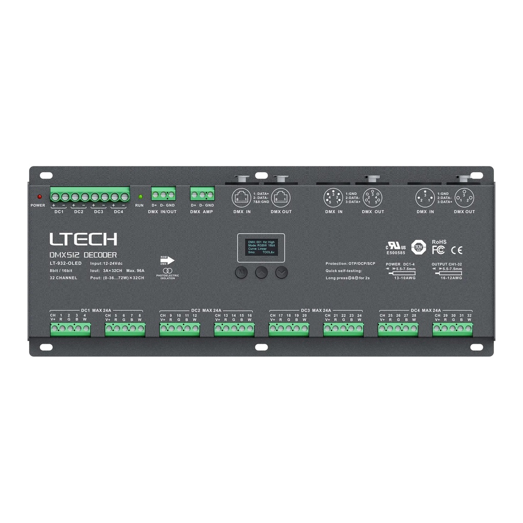 LTECH DMX/RDM LED driver CV 32x3A OLED - LT-932-OLED