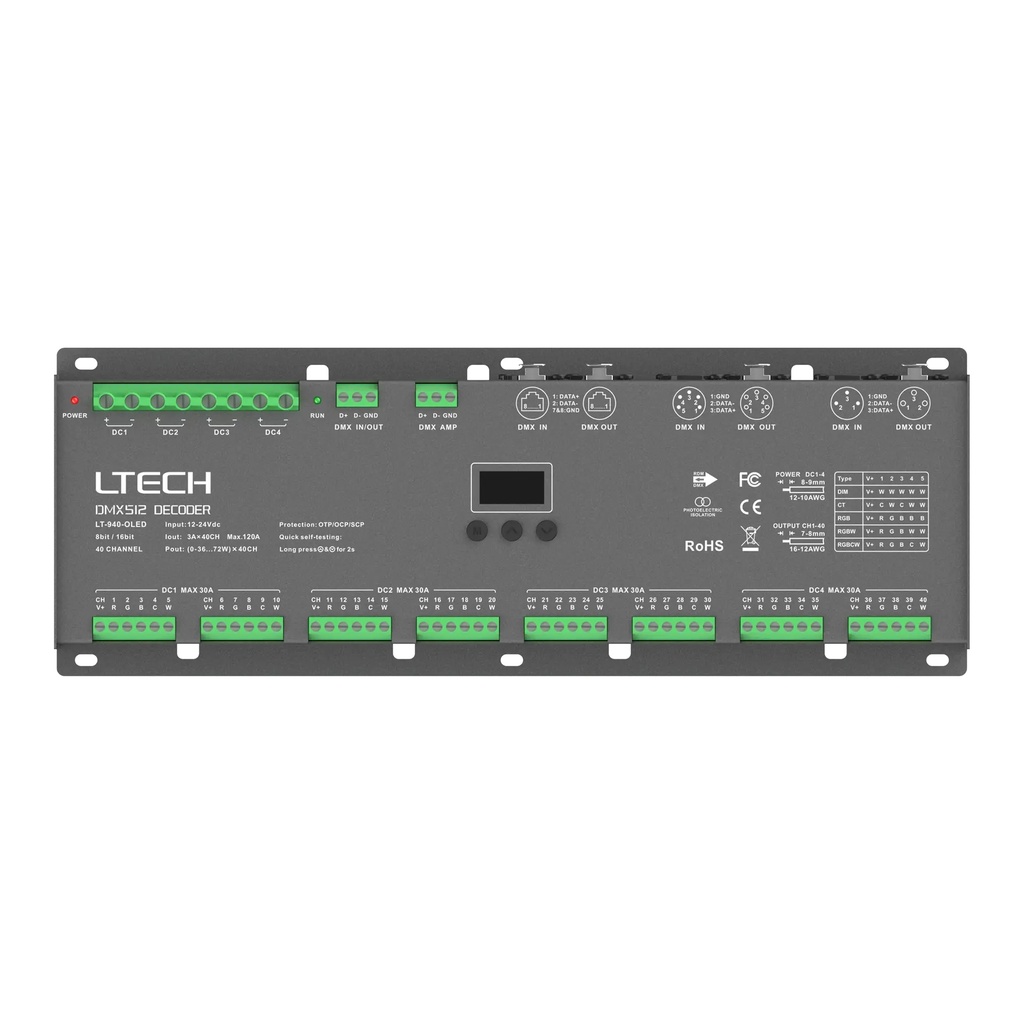 LTECH DMX/RDM LED driver CV 40x3A OLED - LT-940-OLED