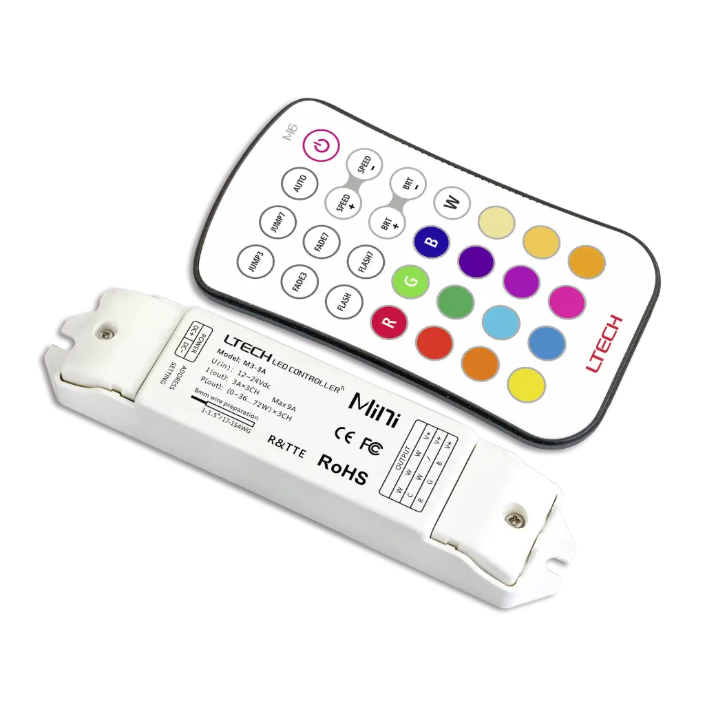[2266600] LTECH Mini RF remote + receiver CV 3x3A RGB - M6+M3-3A