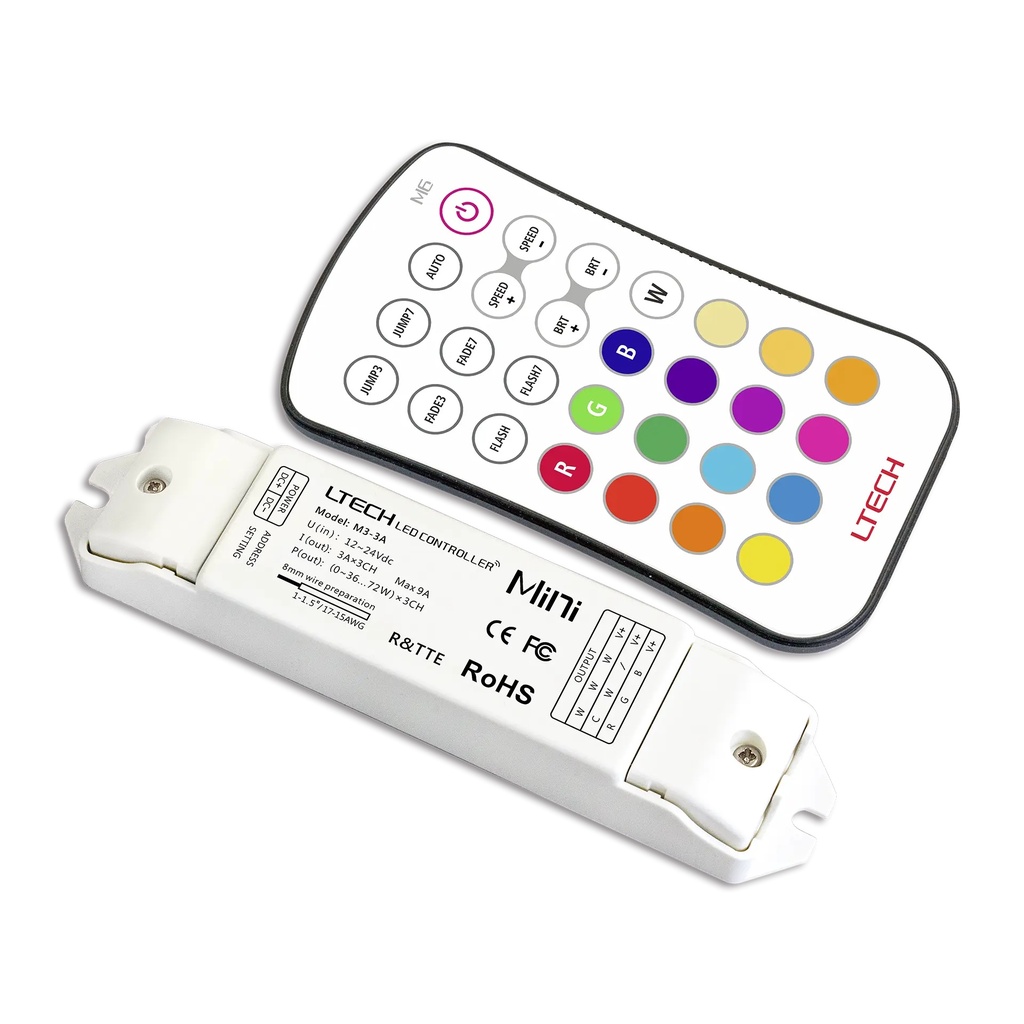 LTECH Mini RF remote + receiver CV 3x3A RGB - M6+M3-3A