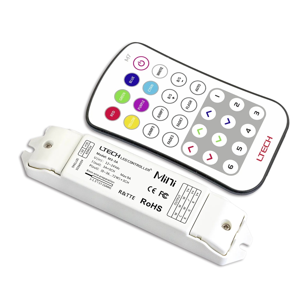 [2266700] LTECH Mini RF remote + receiver CV 3x3A RGB - M7+M3-3A