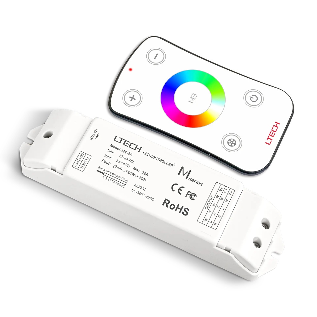LTECH Mini RF remote + receiver CV 4x5A RGB - M3+M4-5A