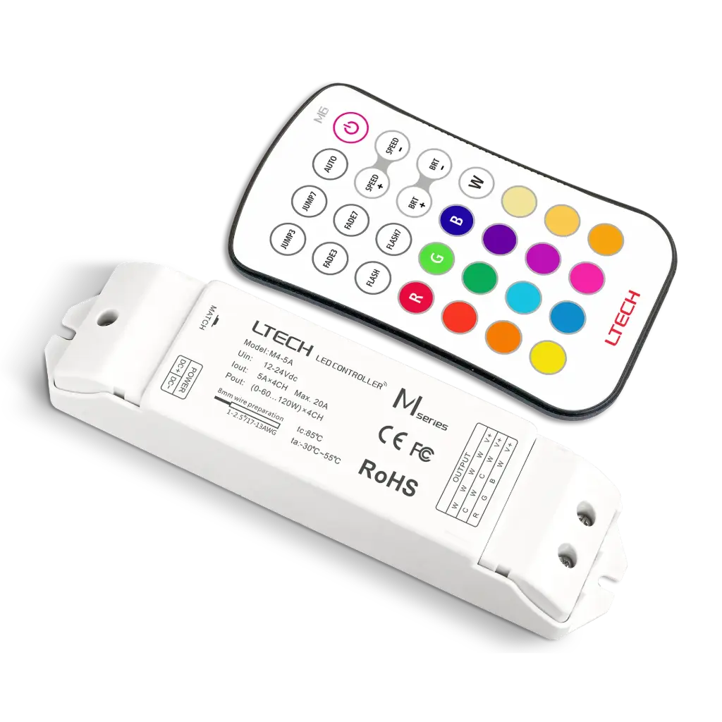 LTECH Mini RF remote + receiver CV 4x5A RGB - M6+M4-5A