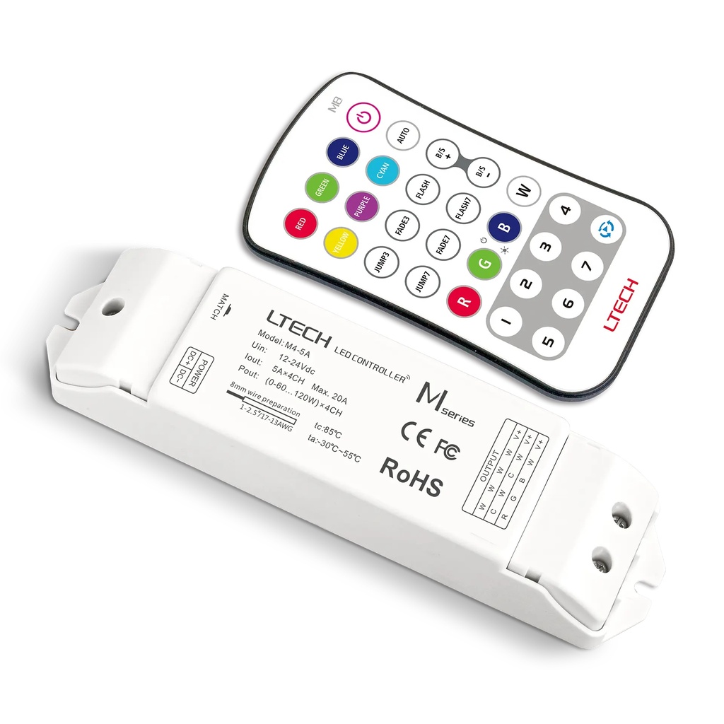 LTECH Mini RF remote + receiver CV 4x5A RGBW - M8+M4-5A