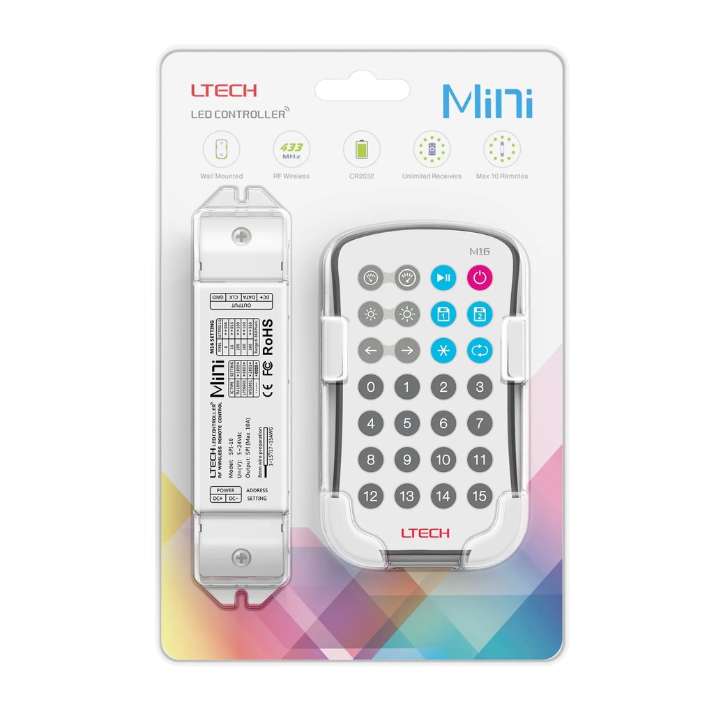 LTECH Mini RF remote + receiver SPI - SPI-16S+M16S