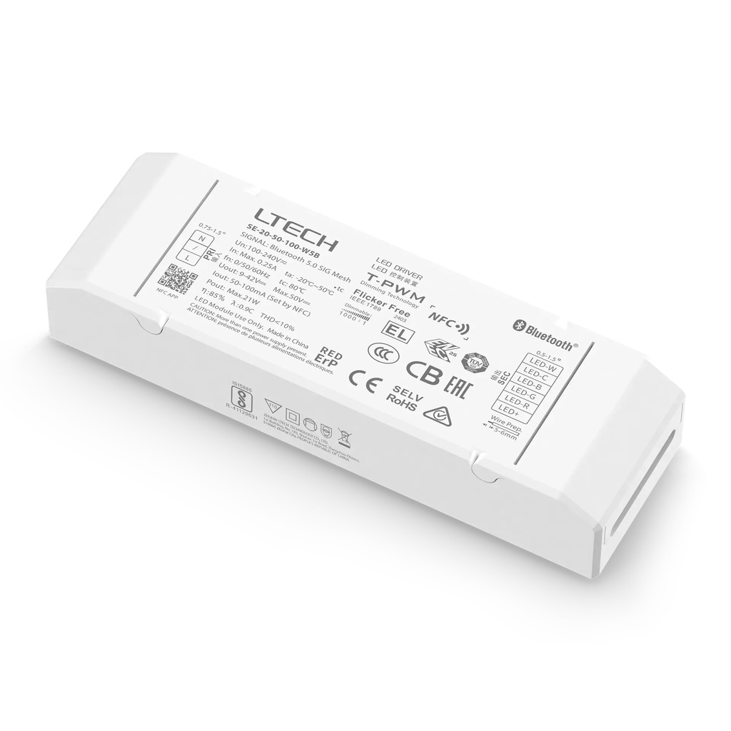 [2860300] LTECH Xiaolei Driver CC BLE 5.0 5CH 50-100mA 20W - SE-20-50-100-W5B