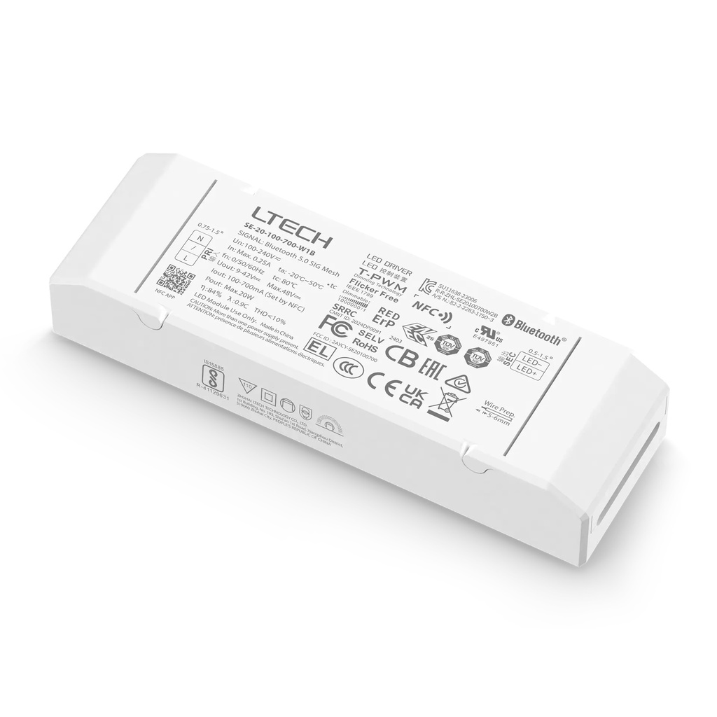 [2110701] LTECH Xiaolei Driver CC BLE 5.0 1CH 100-700mA 20W - SE-20-100-700-W1B