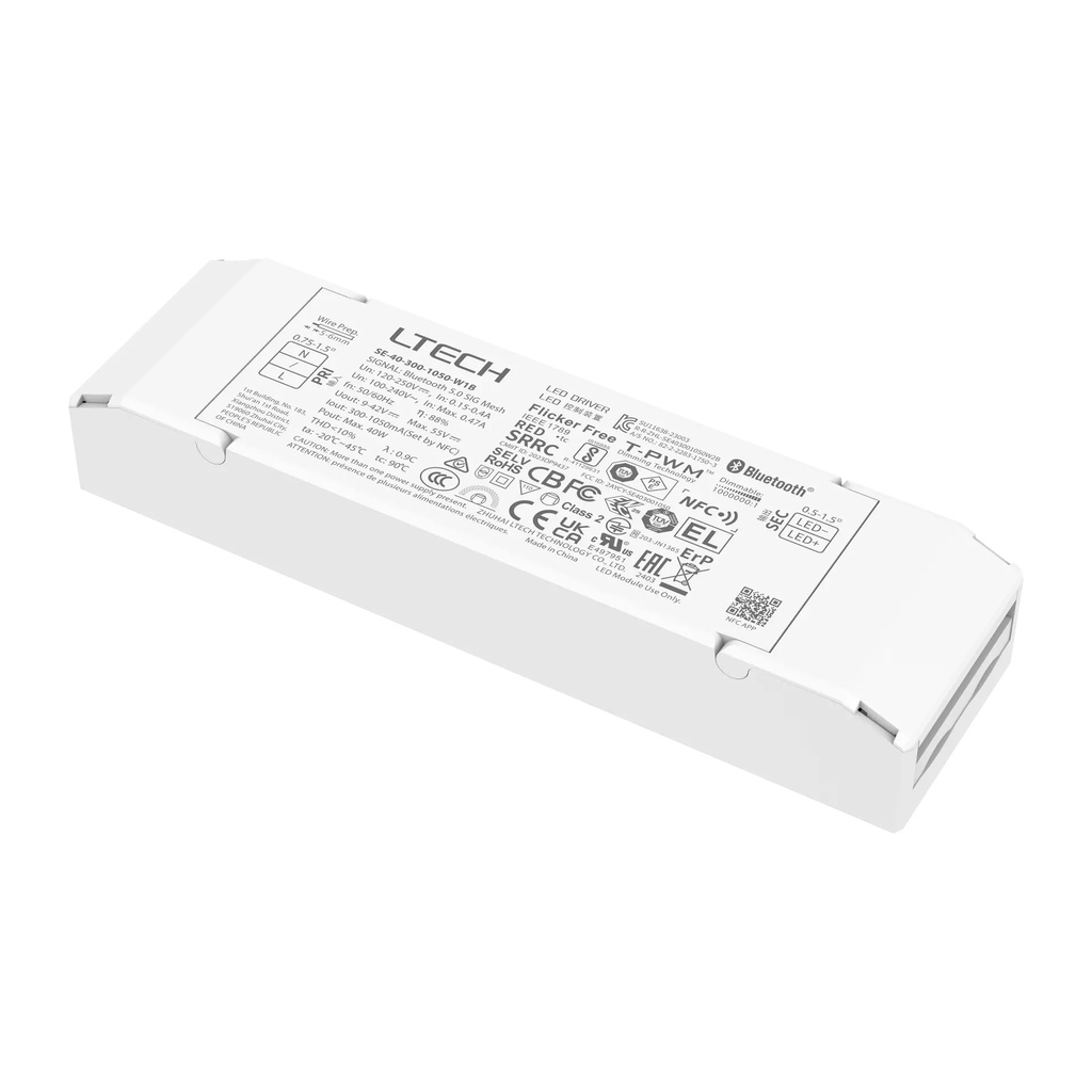 [2110901] LTECH Xiaolei Driver CC BLE 5.0 1CH 300-1050mA 40W - SE-40-300-1050-W1B