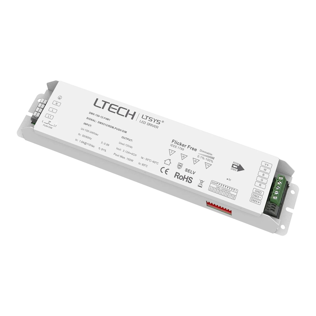 [2811900] LTECH DMX LED Driver 150W 12V 4x3.12A - DMX-150-12-F4M1
