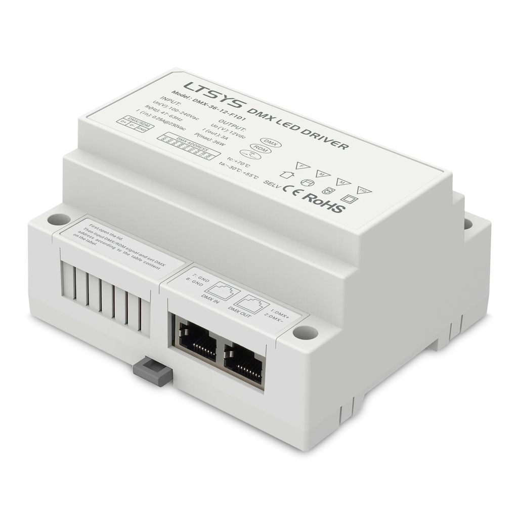 [2810800] LTECH DMX LED Driver 36W 12V DIN-Rail - DMX-36-12-F1D1