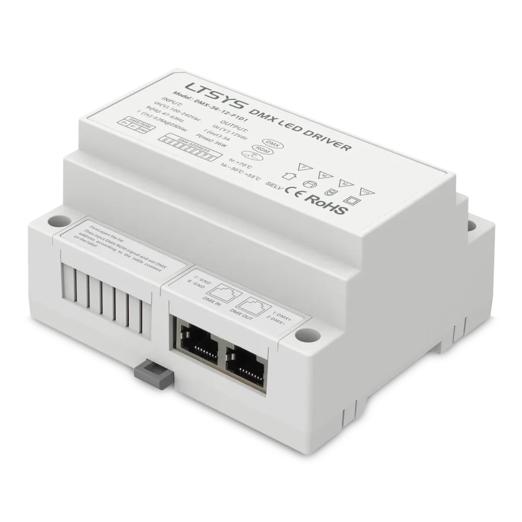 LTECH DMX LED Driver 36W 12V DIN-Rail - DMX-36-12-F1D1