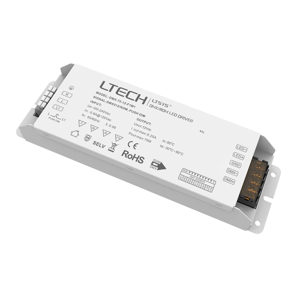 [2810500] LTECH DMX LED Driver 75W 12V - DMX-75-12-F1M1