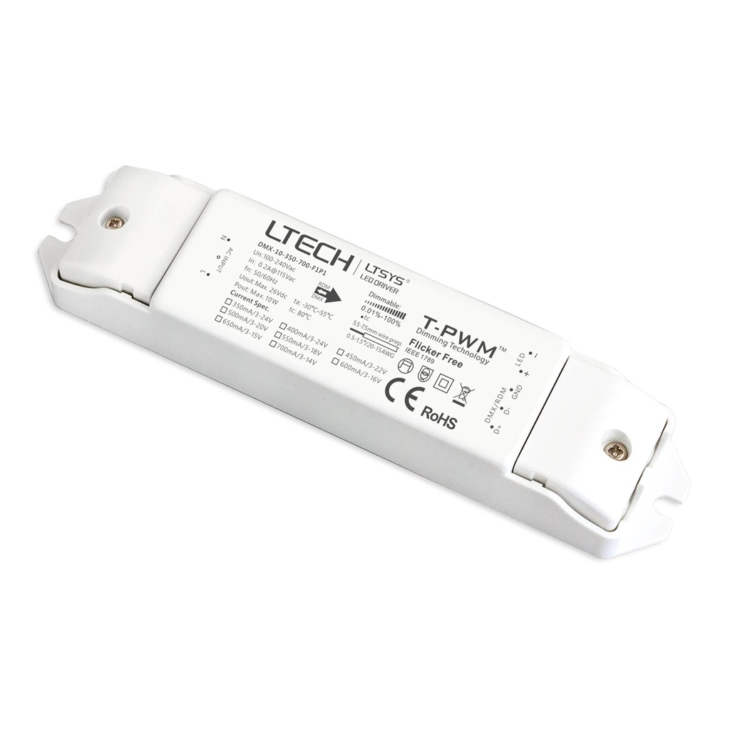 LTECH LED Driver DMX 700mA 10W - DMX-10-350-700-F1P1