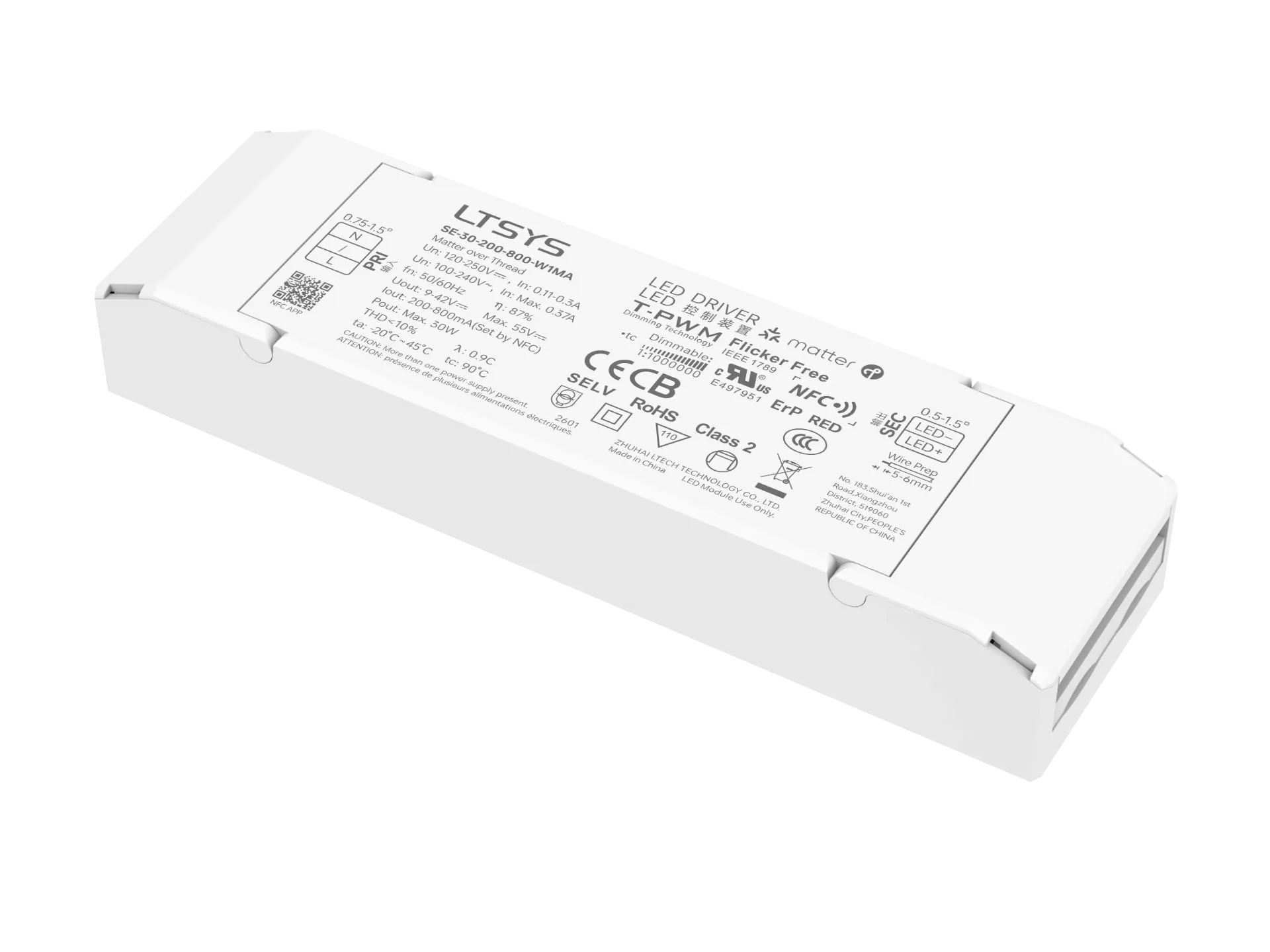 [2400461] LTECH LTSYS Driver CC Matter 1CH 200-800mA 30W - SE-30-200-800-W1MA