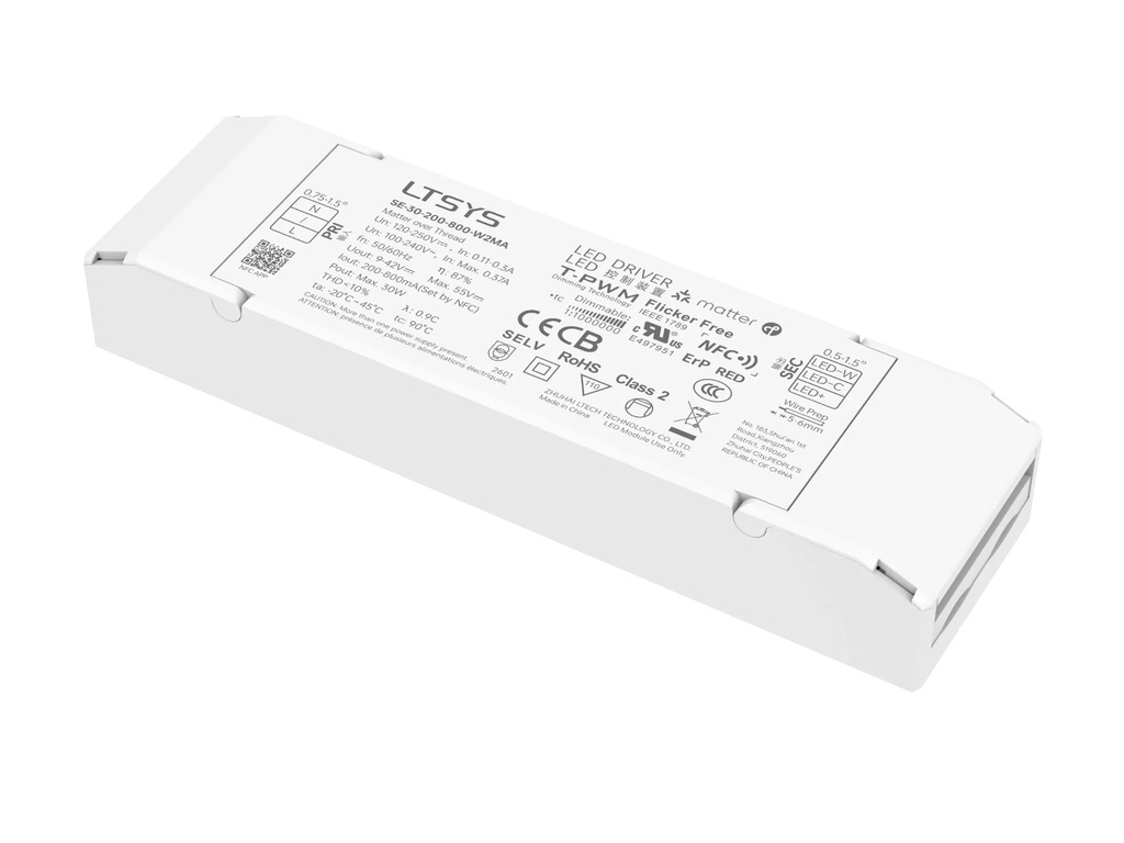 LTECH LTSYS Driver CC Matter 2CH 200-800mA 30W - SE-30-200-800-W2MA