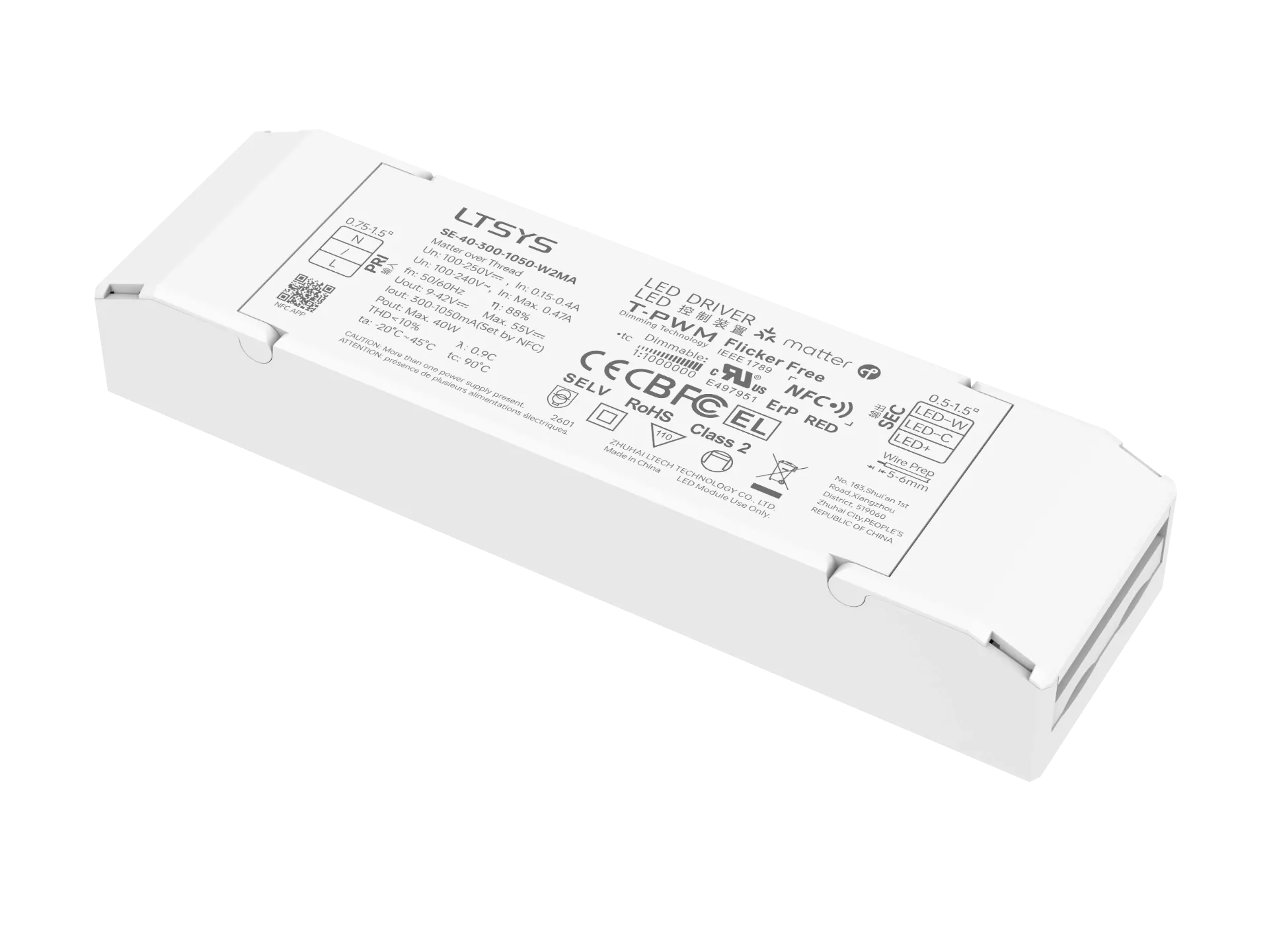LTECH LTSYS Driver CC Matter 2CH 300-1050mA 40W - SE-40-300-1050-W2MA