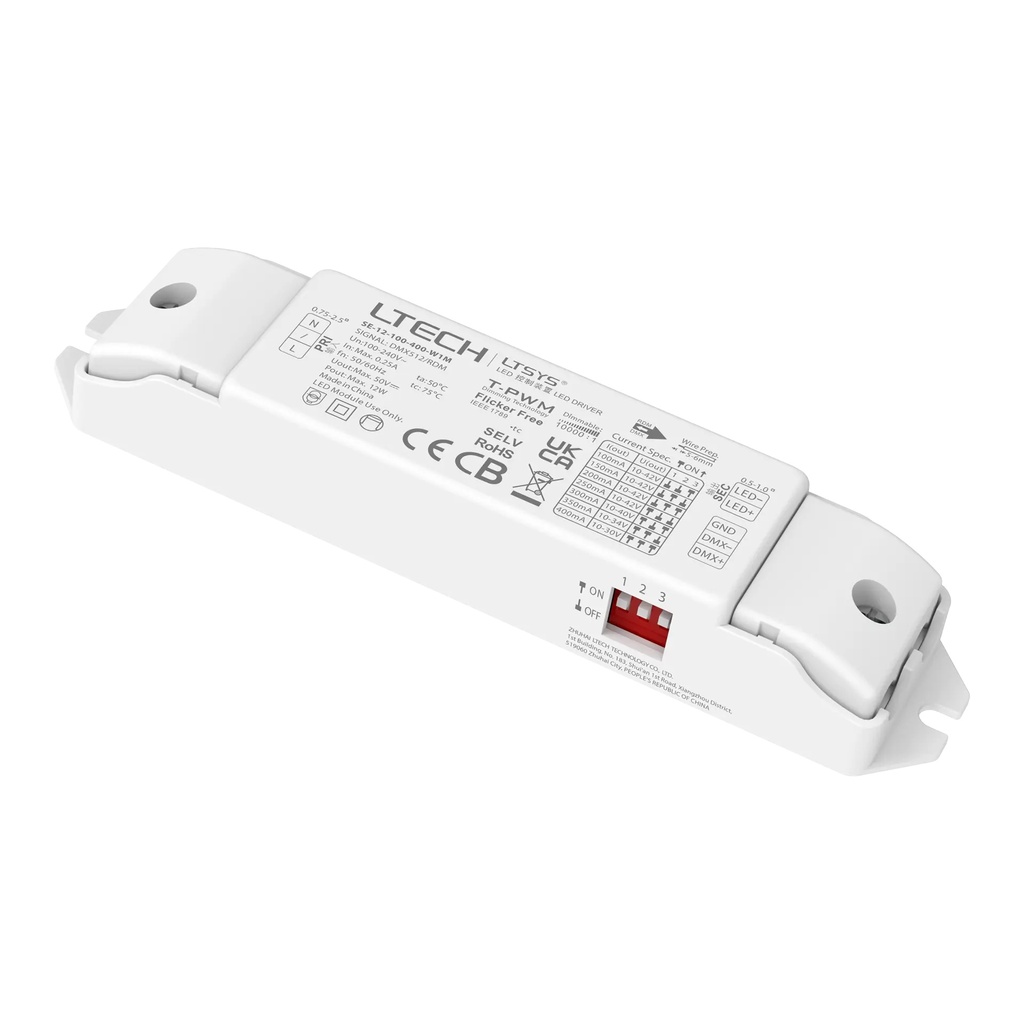 LTECH LTSYS Driver CC DMX 1CH 100-400mA 12W - SE-12-100-400-W1M