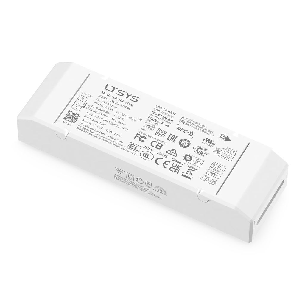 LTECH LTSYS Driver CC DMX 1CH 100-700mA 20W NFC - SE-20-100-700-W1M