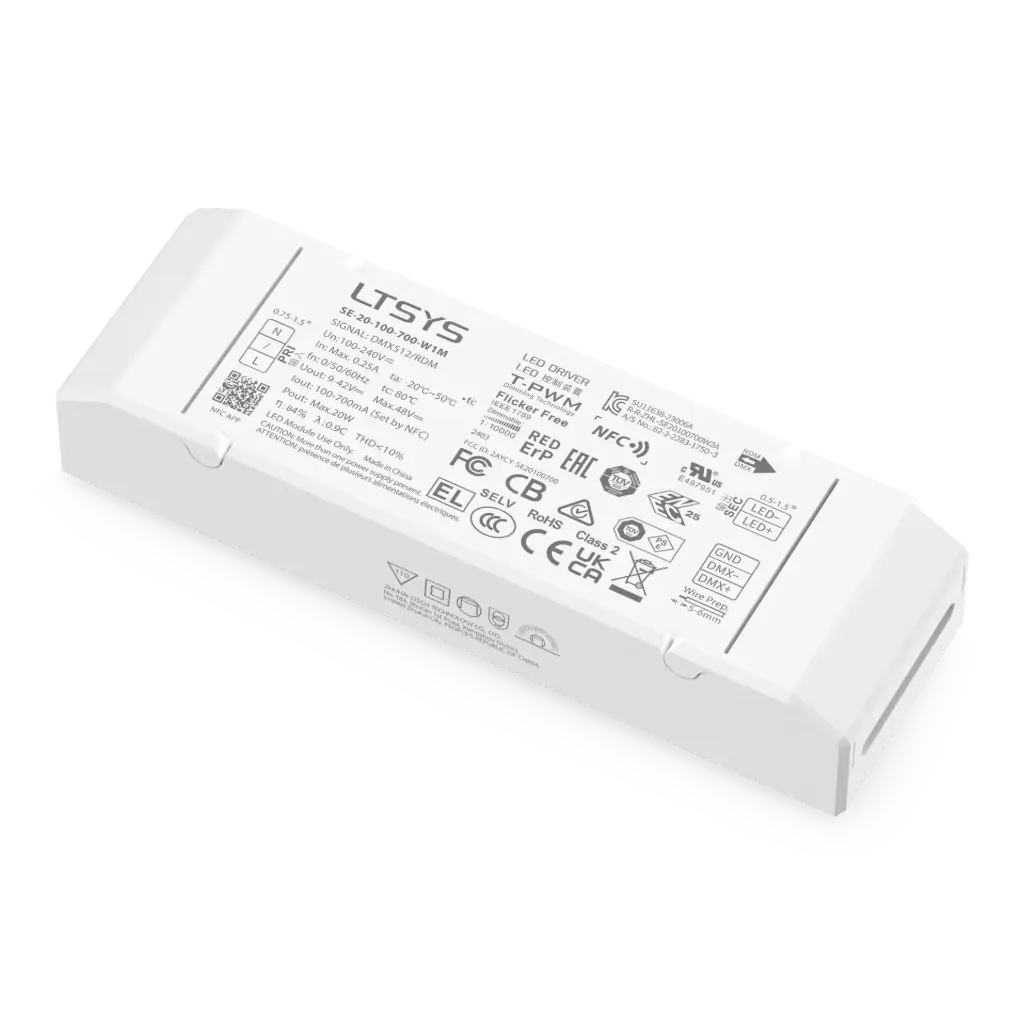 [2278811] LTECH LTSYS Driver CC DMX 1CH 100-700mA 20W NFC - SE-20-100-700-W1M