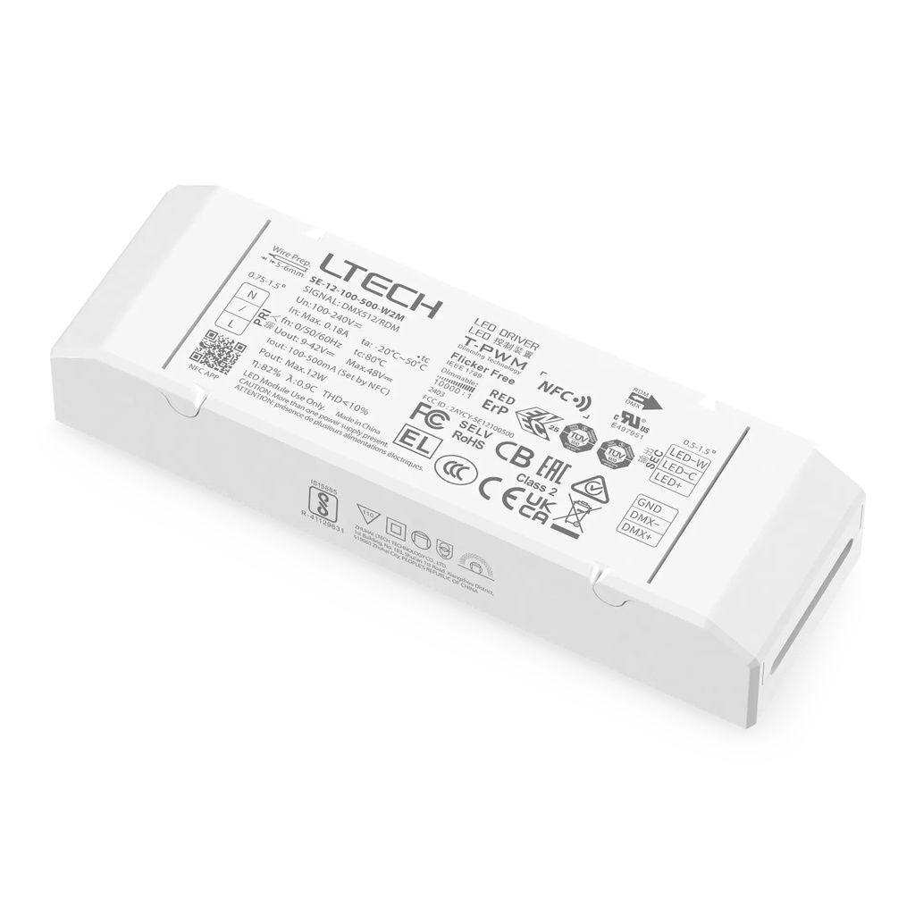 LTECH LTSYS Driver CC DMX 2CH 100-500mA 12W NFC - SE-12-100-500-W2M
