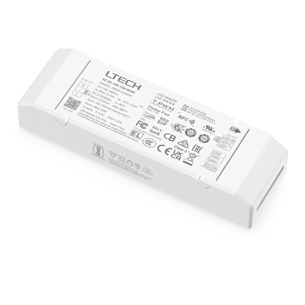 LTECH LTSYS Driver CC DMX 2CH 100-700mA 20W NFC - SE-20-100-700-W2M